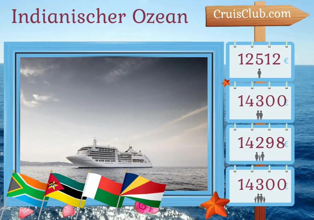 Kreuzfahrt im Indischen Ozean von Kapstadt nach Mahé an Bord des Schiffs Silver Spirit mit Stopps in Südafrika, Mosambik, Madagaskar und den Seychellen für 17 Tage