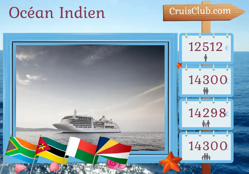 Croisière dans l`océan Indien de Cape Town à Mahé à bord du navire Silver Spirit avec visites en Afrique du Sud, au Mozambique, à Madagascar et aux Seychelles pendant 17 jours