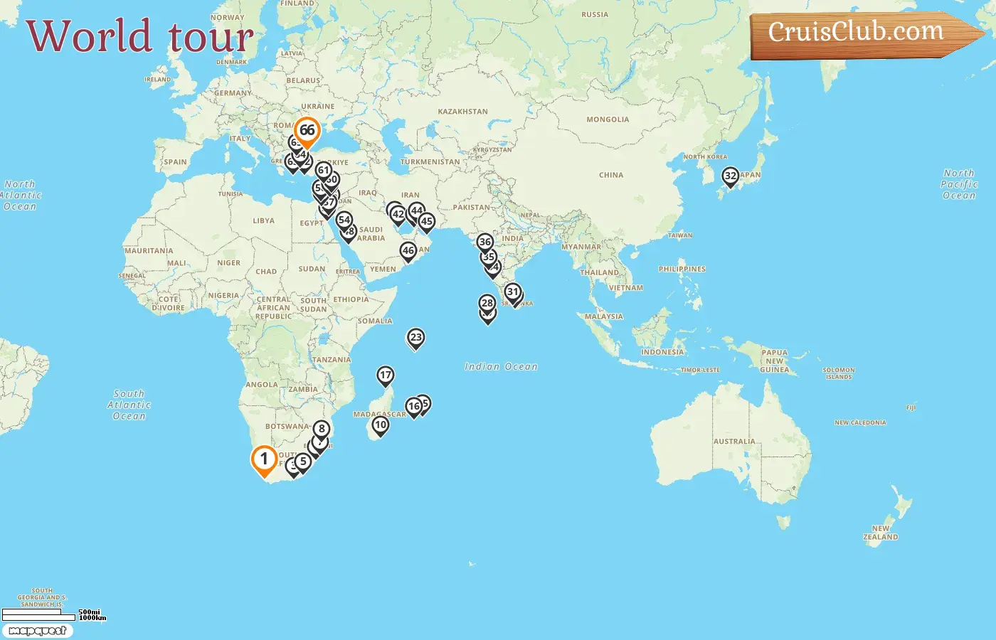 World Tour Cruise from Cape Town to Istanbul aboard MS Hamburg ship