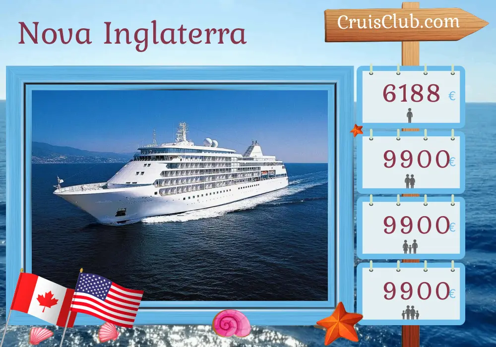 Cruzeiro na Nova Inglaterra de Quebec a Nova York a bordo do navio Silver Shadow com visitas ao Canadá e EUA por 13 dias