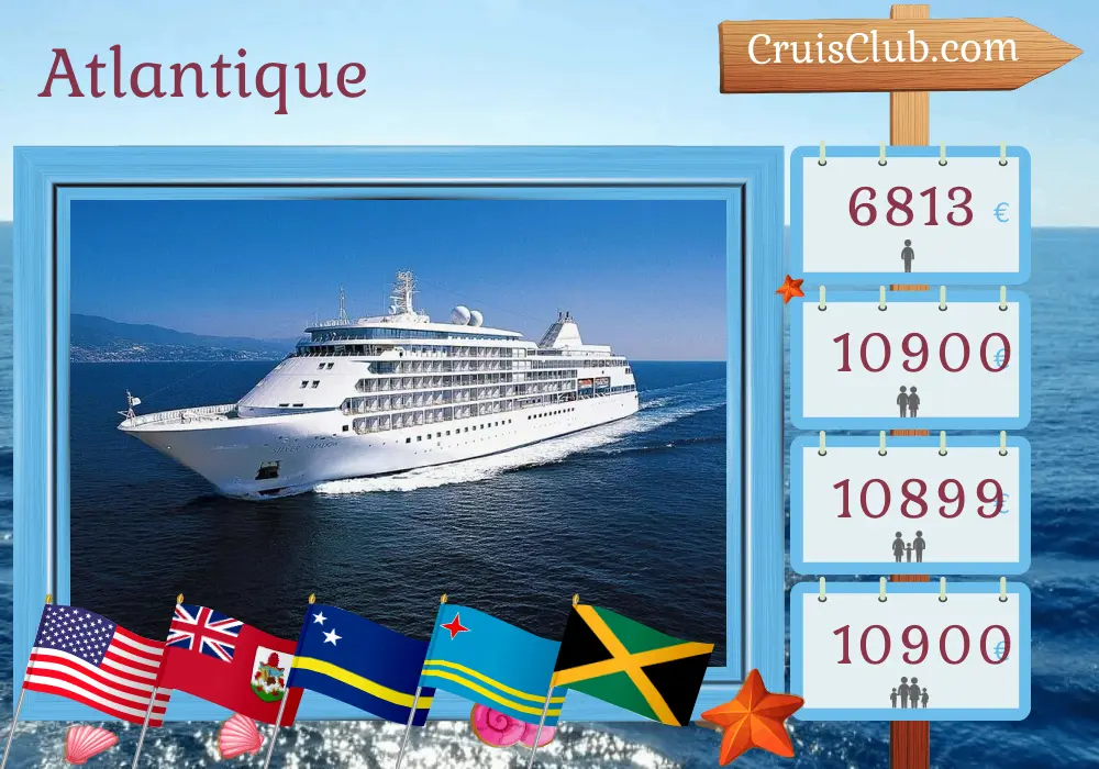 Croisière dans l`Atlantique de New York à Fort Lauderdale à bord du navire Silver Shadow avec visites aux États-Unis, aux Bermudes, à Saint-Barthélemy, à Curaçao, à Aruba et en Jamaïque pendant 16 jours