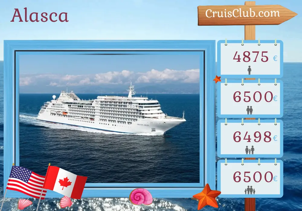 Cruzeiro no Alasca de Seward / Anchorage a Vancouver a bordo do navio Silver Muse com visitas aos EUA e Canadá por 8 dias