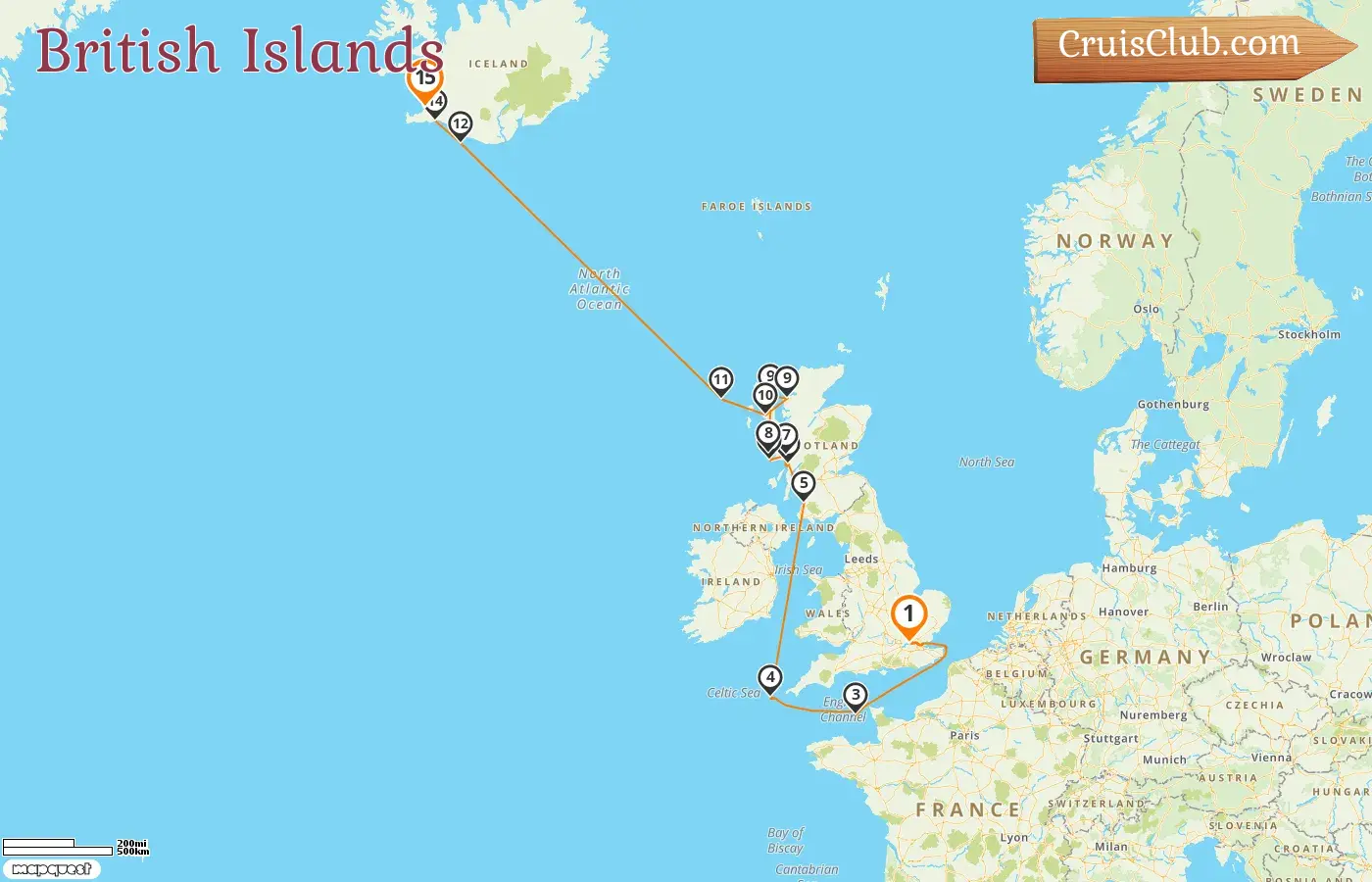 Cruise in the British Islands from London to Reykjavik aboard Silver Wind ship with visits to Guernsey and Iceland for 15 days