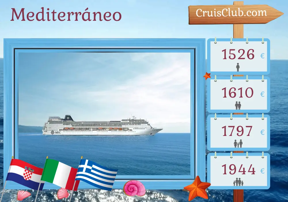 Crucero por el Mediterráneo desde Colonia a bordo del barco MSC Sinfonia con visitas a Croacia, Italia y Grecia durante 8 días