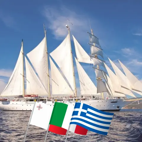 Croisière en Méditerranée de Valletta à Pirée à bord du navire Star Clipper avec visites à Malte, en Italie et en Grèce pendant 7 jours