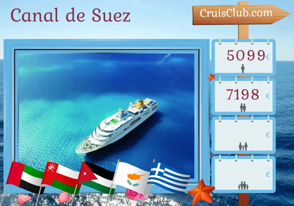 Cruzeiro no Canal de Suez de Dubai a Istambul a bordo do navio MS Hamburg com visitas aos Emirados Árabes Unidos, Omã, Arábia Saudita, Egito, Jordânia, Israel, Chipre, Grécia e Turquia por 24 dias