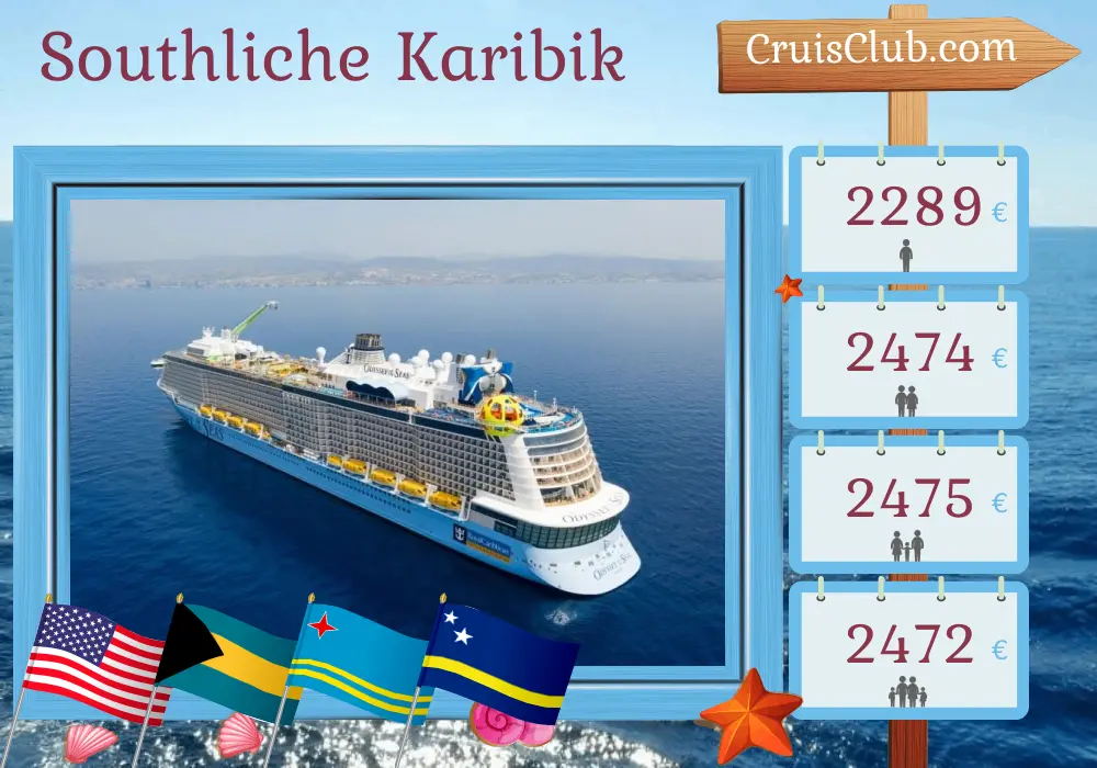 Kreuzfahrt in der südlichen Karibik ab Fort Lauderdale an Bord des Schiffes Odyssey of the Seas mit Besuchen in den USA, Bahamas, Aruba und Curaçao für 9 Tage