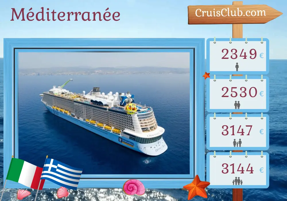 Croisière en Méditerranée depuis Civitavecchia à bord du navire Odyssey of the Seas avec des visites en Italie, en Grèce et en Turquie pendant 8 jours