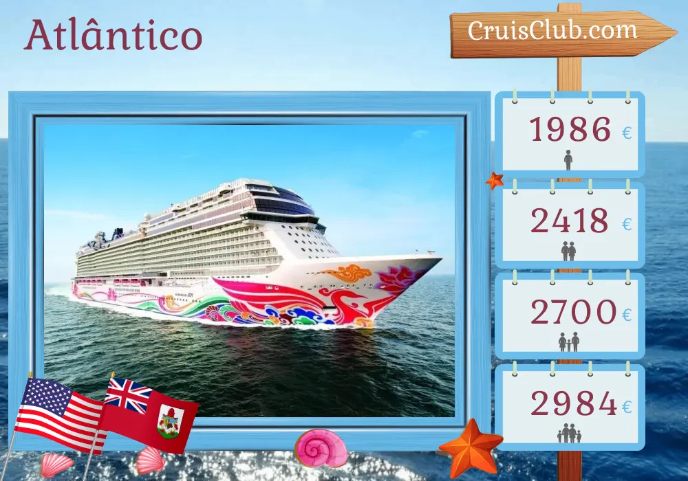 Cruzeiro no Atlântico de Nova York a bordo do navio Norwegian Joy com visitas aos Estados Unidos e Bermuda por 8 dias