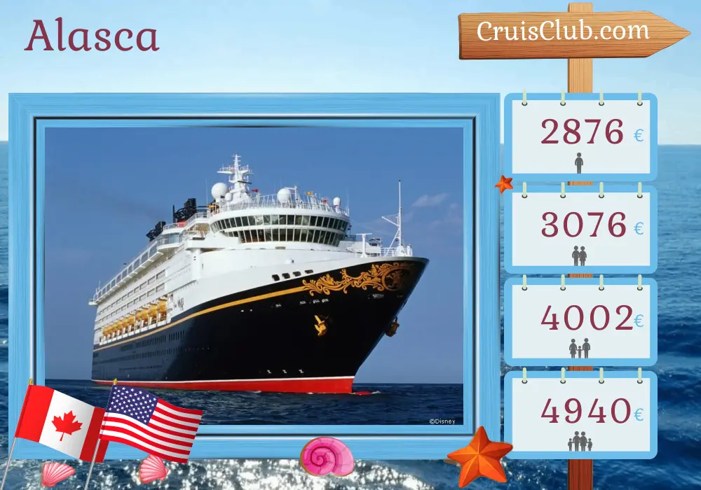 Cruzeiro no Alasca a partir de Vancouver a bordo do navio Disney Wonder com visitas ao Canadá e EUA por 8 dias