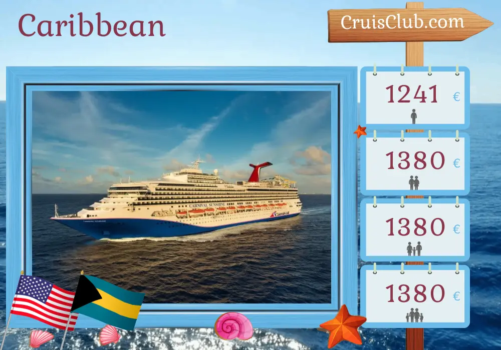 Caribbean Cruise from Charleston aboard Carnival Sunshine ship with visits to USA and Bahamas for 6 days