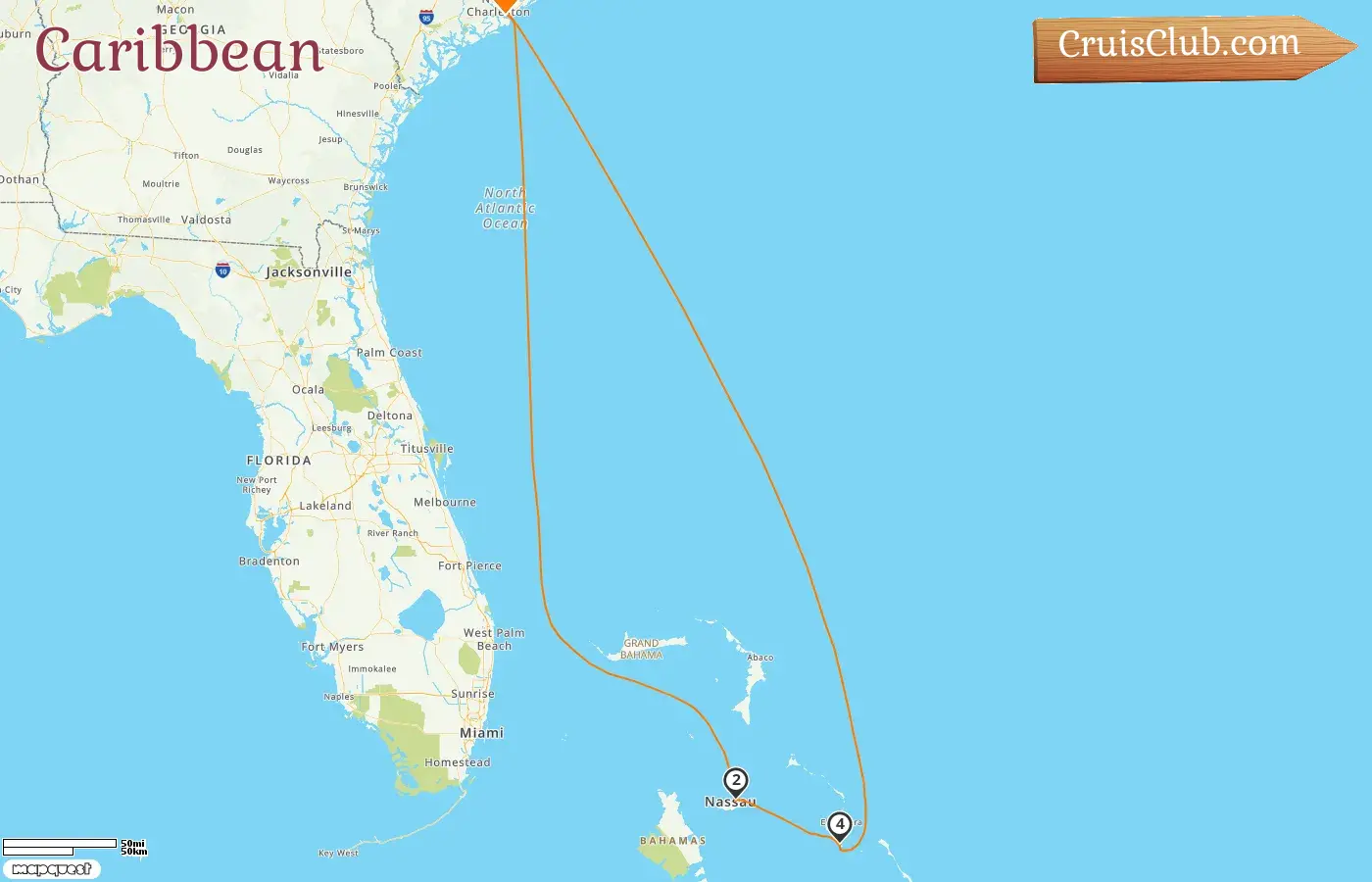 Caribbean Cruise from Charleston aboard Carnival Sunshine ship with visits to USA and Bahamas for 6 days