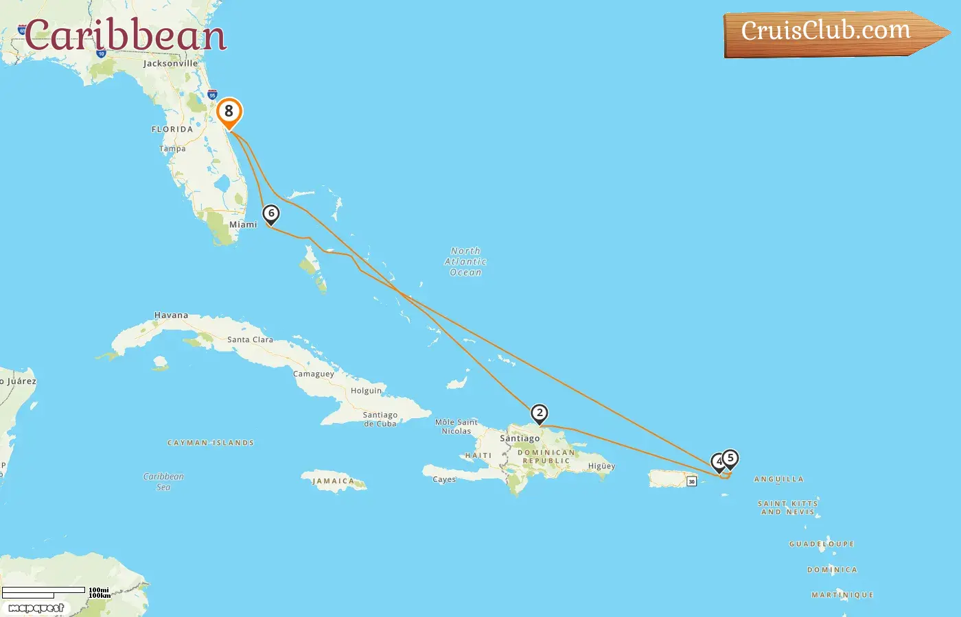 Caribbean Cruise from Port Canaveral/Orlando on board the Norwegian Escape with stops in the USA, Dominican Republic, British Virgin Islands, and Bahamas for 8 days