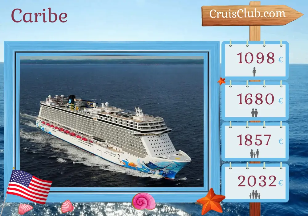 Cruzeiro no Caribe a partir de Port Canaveral / Orlando a bordo do navio Norwegian Escape com visitas aos EUA, República Dominicana, Ilhas Virgens Britânicas e Bahamas por 8 dias