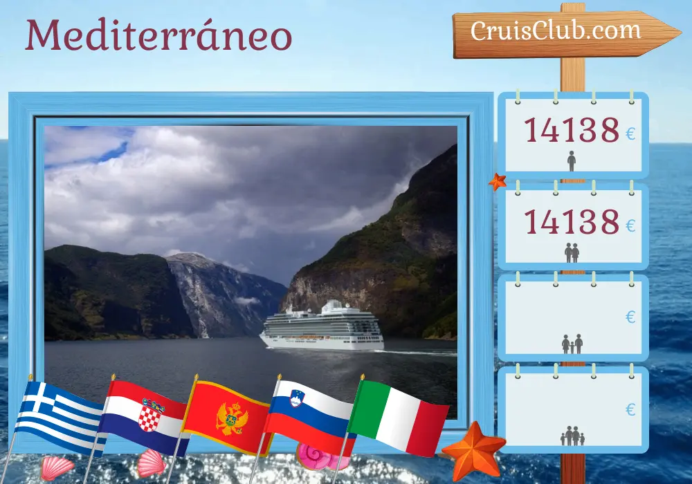 Crucero por el Mediterráneo desde Pireo hasta Trieste a bordo del barco Vista con visitas a Grecia, Turquía, Croacia, Montenegro, Eslovenia e Italia durante 18 días