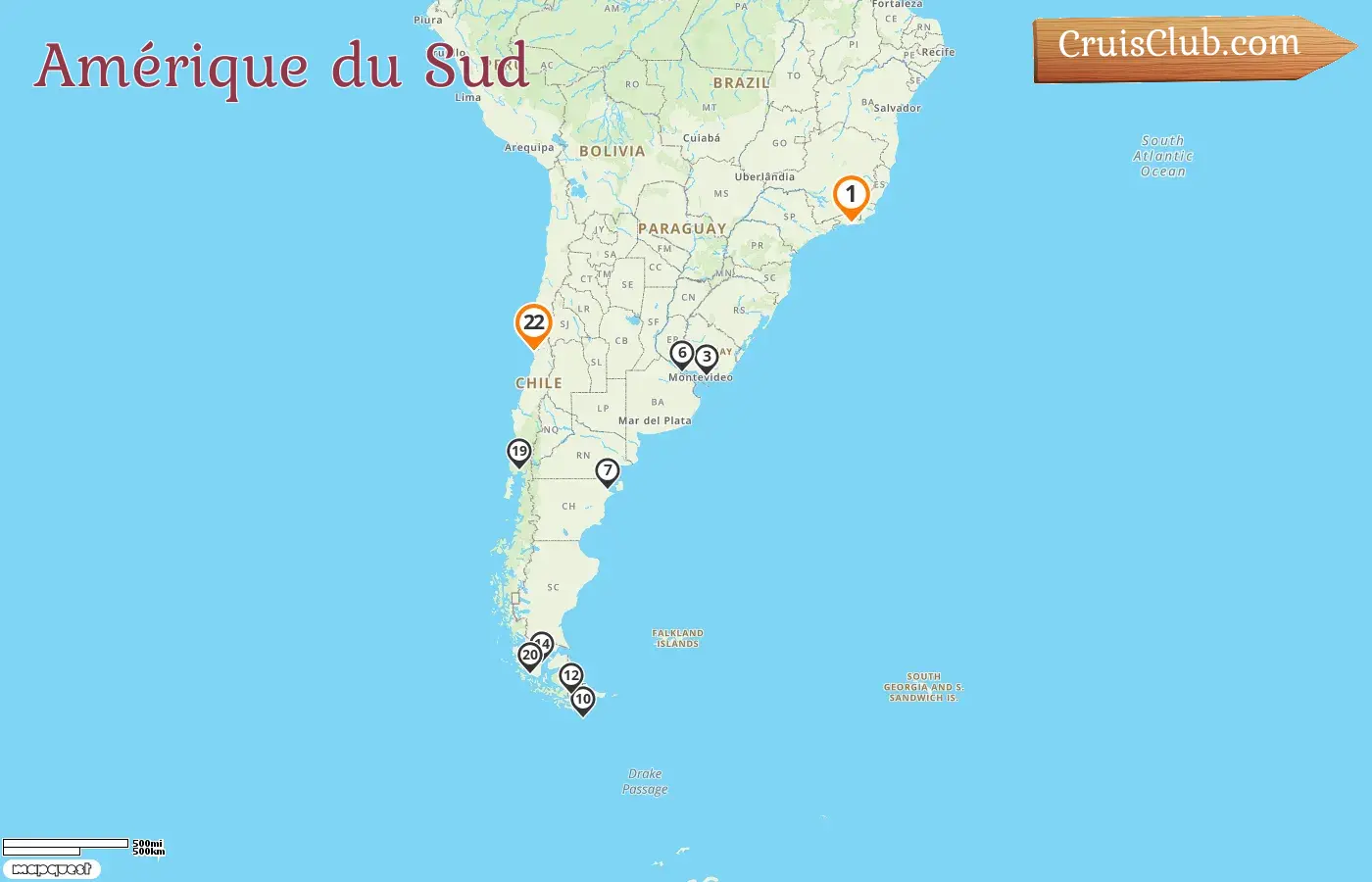 Croisière en Amérique du Sud de Rio de Janeiro à Valparaíso à bord du navire MS EUROPA 2 avec des visites au Brésil, en Uruguay, en Argentine et au Chili pendant 22 jours