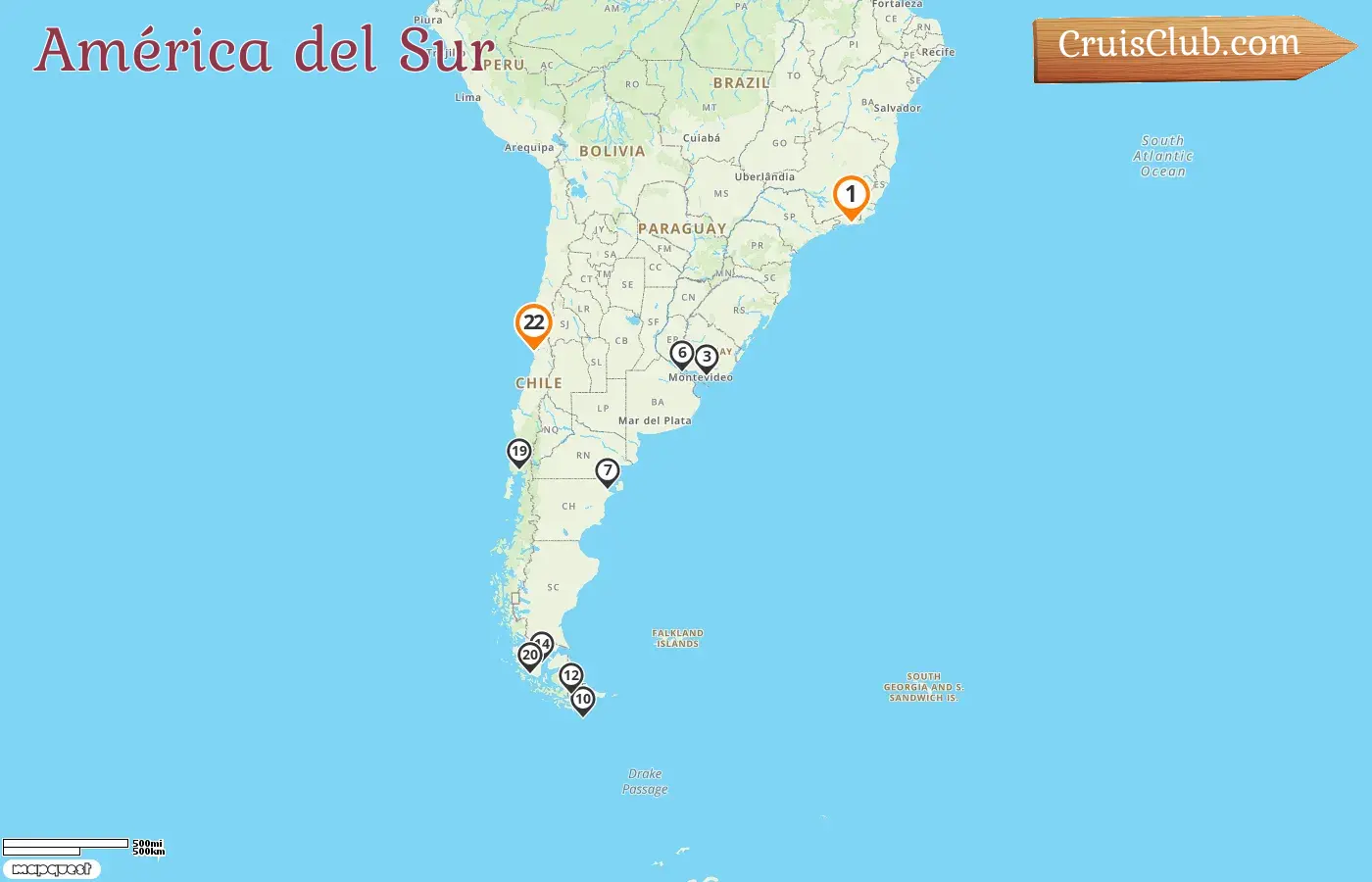 Crucero en Sudamérica desde Río de Janeiro a Valparaíso a bordo del barco MS EUROPA 2 con visitas a Brasil, Uruguay, Argentina y Chile durante 22 días