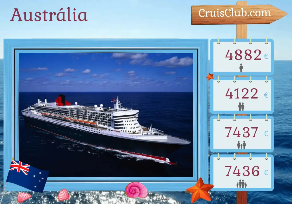 Cruzeiro na Austrália de Fremantle / Perth a Sydney a bordo do navio Queen Mary 2 com visitas à Austrália por 11 dias