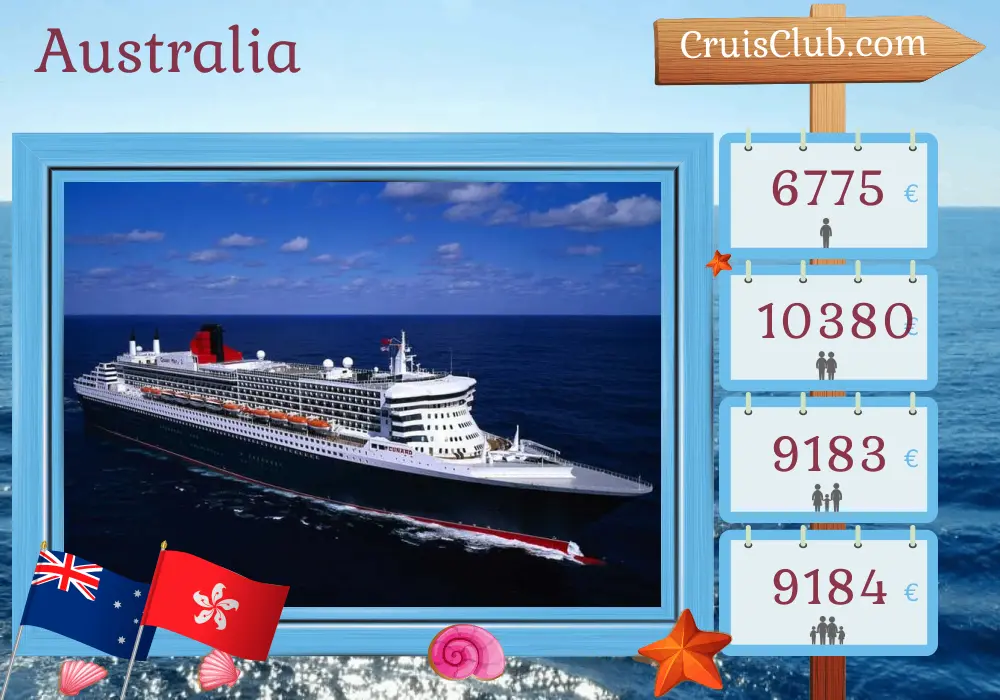 Crucero en Australia desde Fremantle / Perth a Hong Kong a bordo del barco Queen Mary 2 con visitas a Australia, Indonesia y Hong Kong durante 27 días