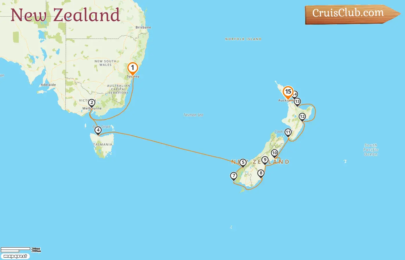 Kreuzfahrt in Neuseeland von Sydney nach Auckland an Bord des Schiffes Noordam mit Besuchen in Australien und Neuseeland für 15 Tage