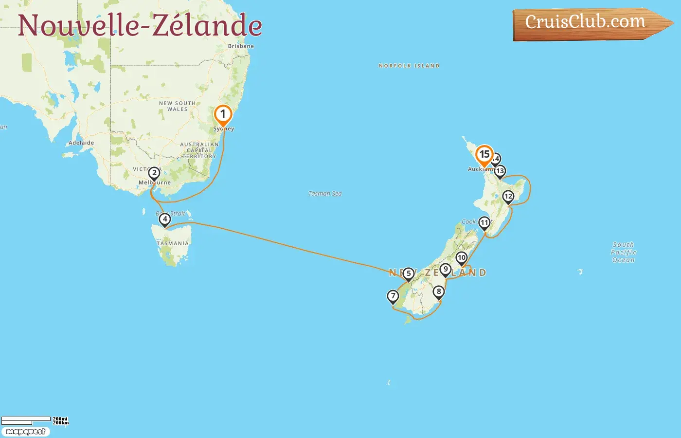 Croisière en Nouvelle-Zélande de Sydney à Auckland à bord du navire Noordam avec visites en Australie et en Nouvelle-Zélande pendant 15 jours