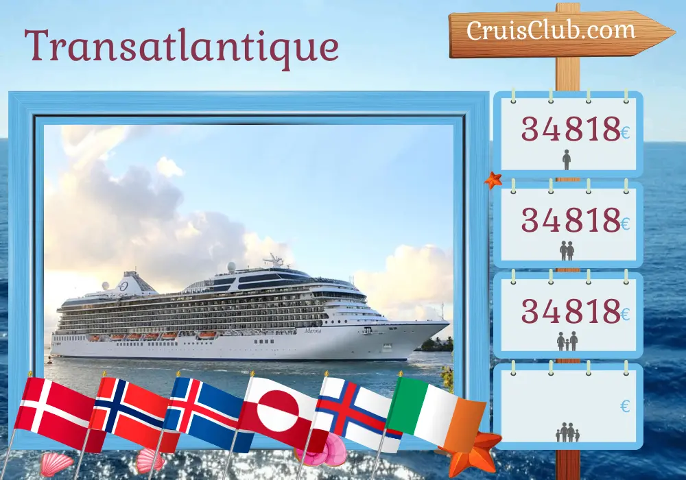 Croisière Transatlantique de Copenhague à Southampton à bord du navire Marina avec des visites au Danemark, en Norvège, en Islande, au Groenland, aux Îles Féroé et en Irlande pendant 35 jours