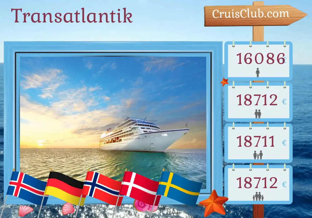 Kreuzfahrt auf der Transatlantikroute von Reykjavik nach Oslo an Bord des Schiffes Sirena mit Besuchen in Island, Grönland, den Färöer-Inseln, Deutschland, Norwegen, Dänemark und Schweden über 25 Tage