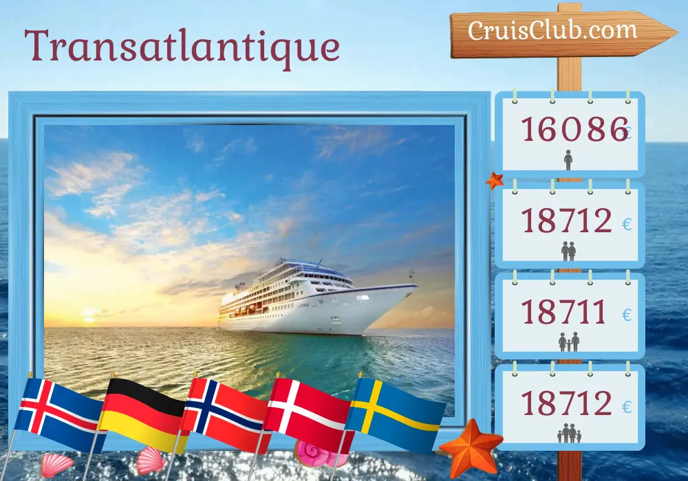 Croisière en transatlantique de Reykjavik à Oslo à bord du navire Sirena avec des visites en Islande, au Groenland, aux îles Féroé, en Allemagne, en Norvège, au Danemark et en Suède pendant 25 jours