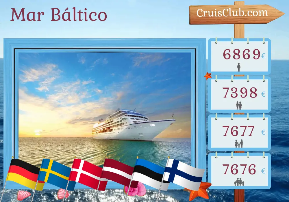 Crucero por el mar Báltico desde Southampton a Estocolmo a bordo del barco Sirena con visitas a Alemania, Suecia, Dinamarca, Polonia, Letonia, Estonia y Finlandia durante 13 días