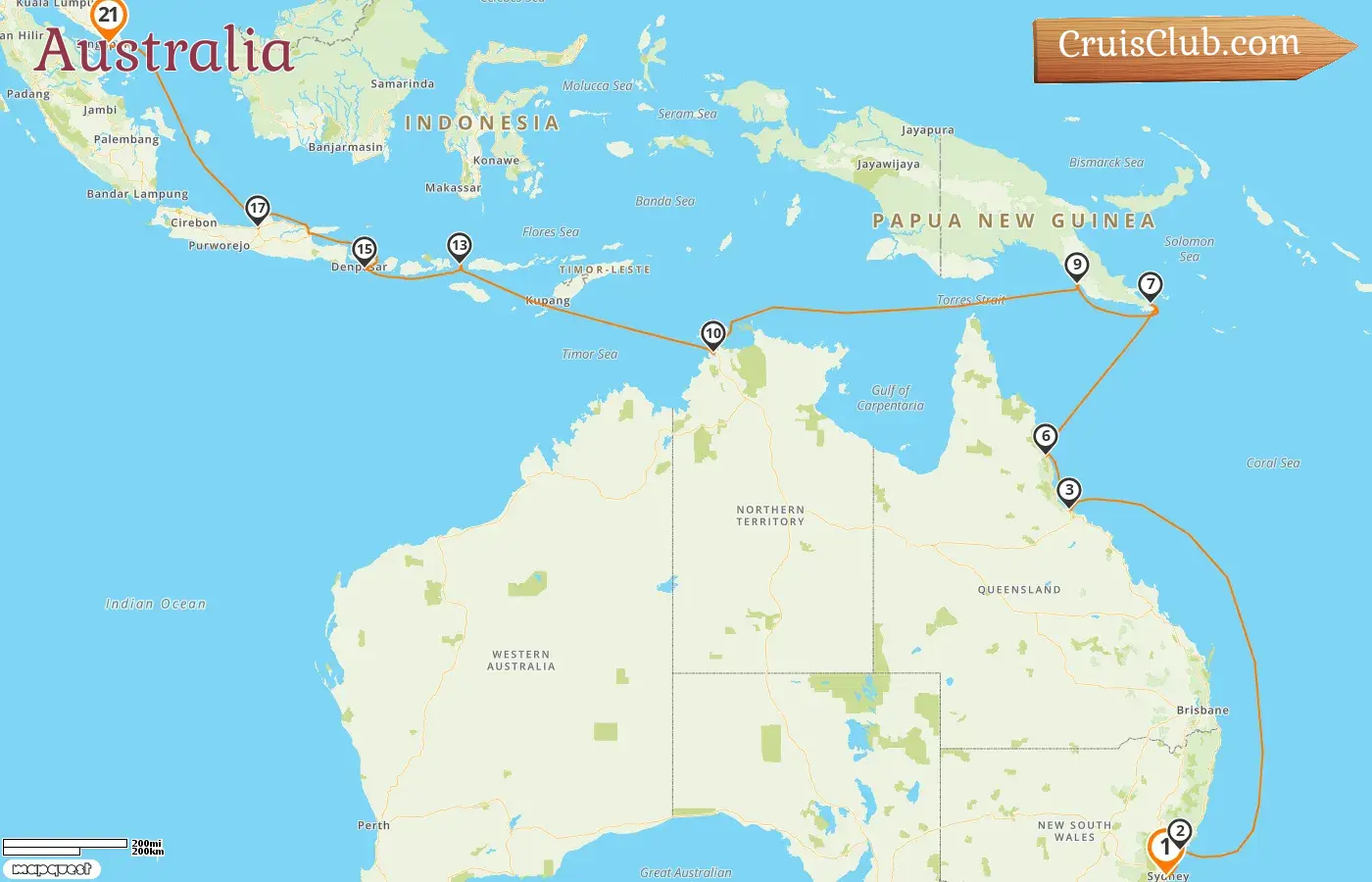 Kreuzfahrt in Australien von Sydney nach Singapur an Bord des Schiffes Nautica mit Stopps in Australien, Papua-Neuguinea, Indonesien und Singapur für 21 Tage