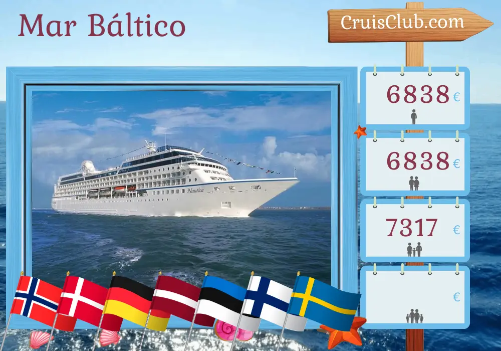 Crucero en el Mar Báltico desde Southampton a Estocolmo a bordo del barco Nautica con visitas a Noruega, Dinamarca, Alemania, Letonia, Estonia, Finlandia y Suecia durante 11 días