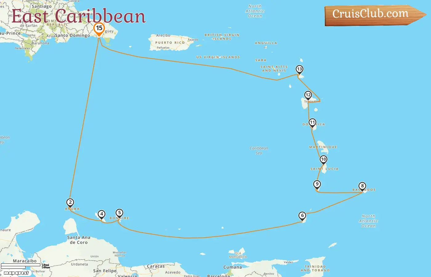 Cruise in the East Caribbean on the AIDAperla ship with visits to Dominican Republic, Aruba, Curaçao, Grenada, Barbados, Saint Vincent and the Grenadines, Saint Lucia, Dominica, and Guadeloupe for 15 days