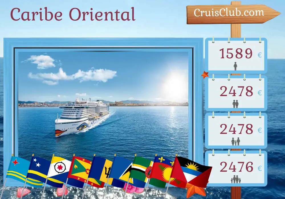 Crucero en el Caribe Oriental desde La Romana a bordo del barco AIDAperla con visitas a República Dominicana, Aruba, Curazao, Granada, Barbados, San Vicente y las Granadinas, Santa Lucía, Dominica y Guadalupe durante 15 días