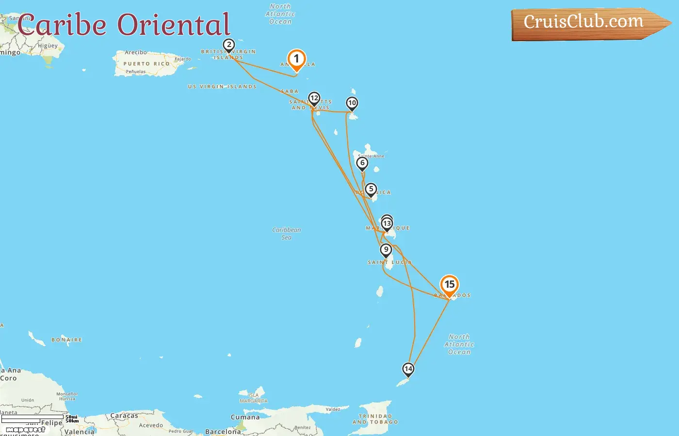 Crucero por el Caribe Oriental desde St. Martin hasta Bridgetown a bordo del barco Seabourn Ovation con visitas a las Islas Vírgenes Británicas, San Cristóbal y Nieves, Dominica, Guadalupe, Martinica, Barbados, Santa Lucía, San Martín y Trinidad y Tobago durante 15 días