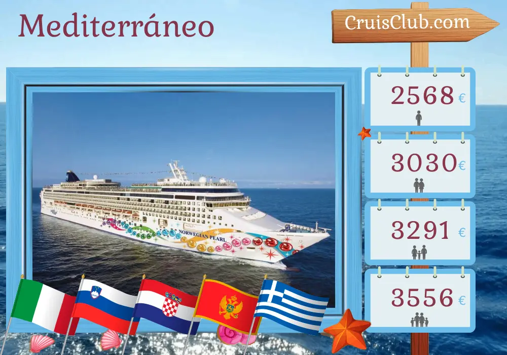 Crucero por el Mediterráneo desde Trieste a bordo del Norwegian Pearl con visitas a Italia, Eslovenia, Croacia, Montenegro y Grecia durante 11 días