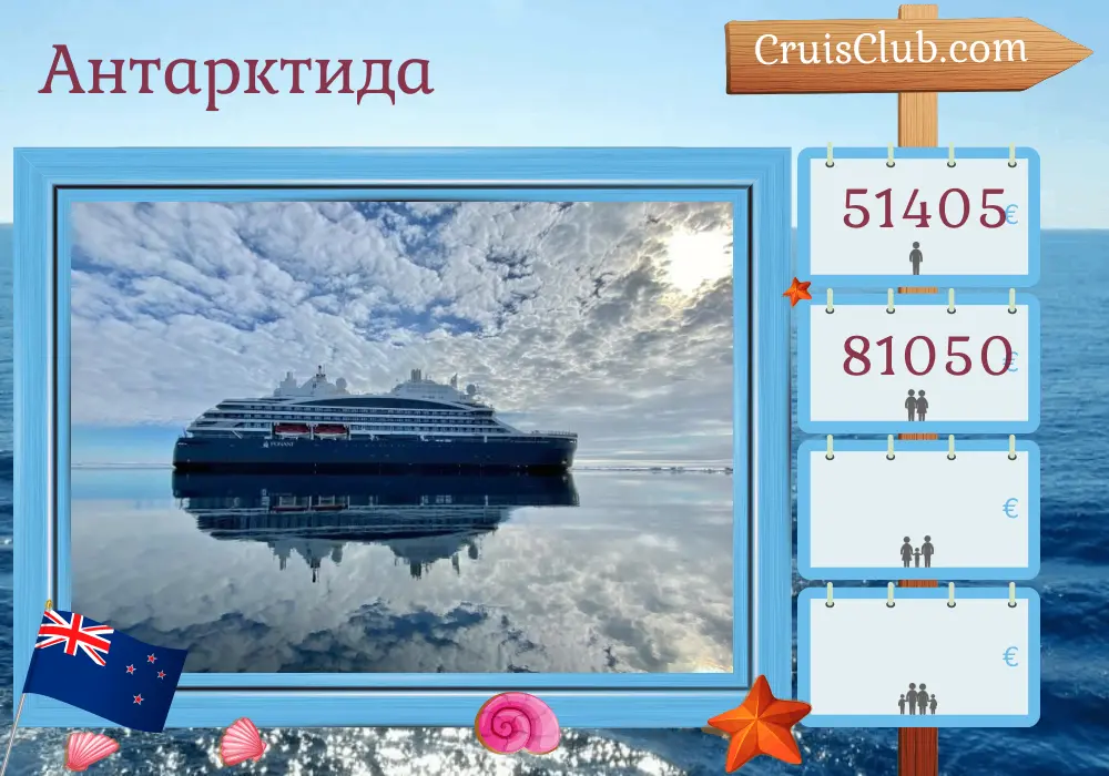 Круиз в Антарктику из Литтелтона в Ушуайю на борту судна "Ле Командан Шарко" с посещением Новой Зеландии и Аргентины на 28 дней