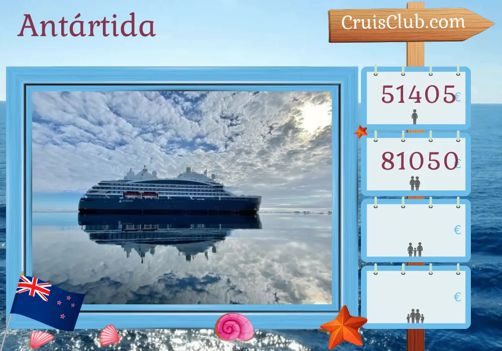 Cruzeiro na Antártida de Lyttelton a Ushuaia a bordo do navio Le Commandant Charcot com visitas à Nova Zelândia e Argentina por 28 dias