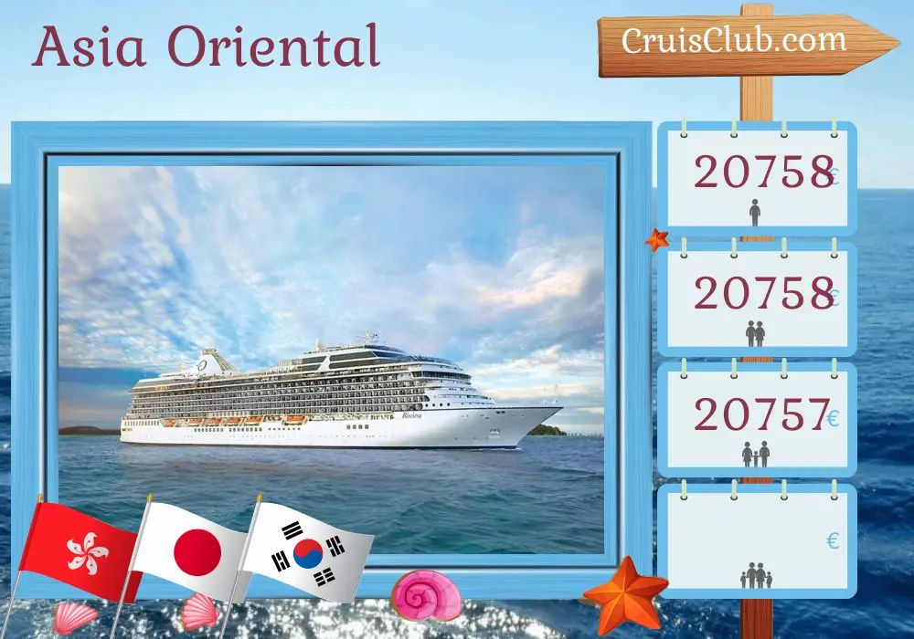 Crucero por Asia Oriental desde Hong Kong a Yokohama a bordo del barco Riviera con visitas a Hong Kong, Taiwán, Japón, China y Corea del Sur durante 24 días