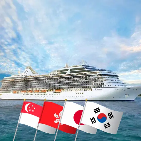 Cruzeiro no leste da Ásia de Laem Chabang para Yokohama a bordo do navio Riviera com visitas à Tailândia, Singapura, Vietnã, Hong Kong, Taiwan, Japão, China e Coreia do Sul por 38 dias