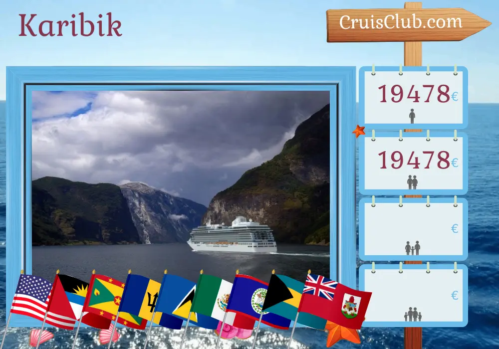 Kreuzfahrt in der Karibik ab Miami an Bord des Vista-Schiffs mit Besuchen in den USA, Grenada, Barbados, St. Lucia, St. Barthélemy, Mexiko, Belize, Honduras, den Bahamas und Bermuda für 29 Tage