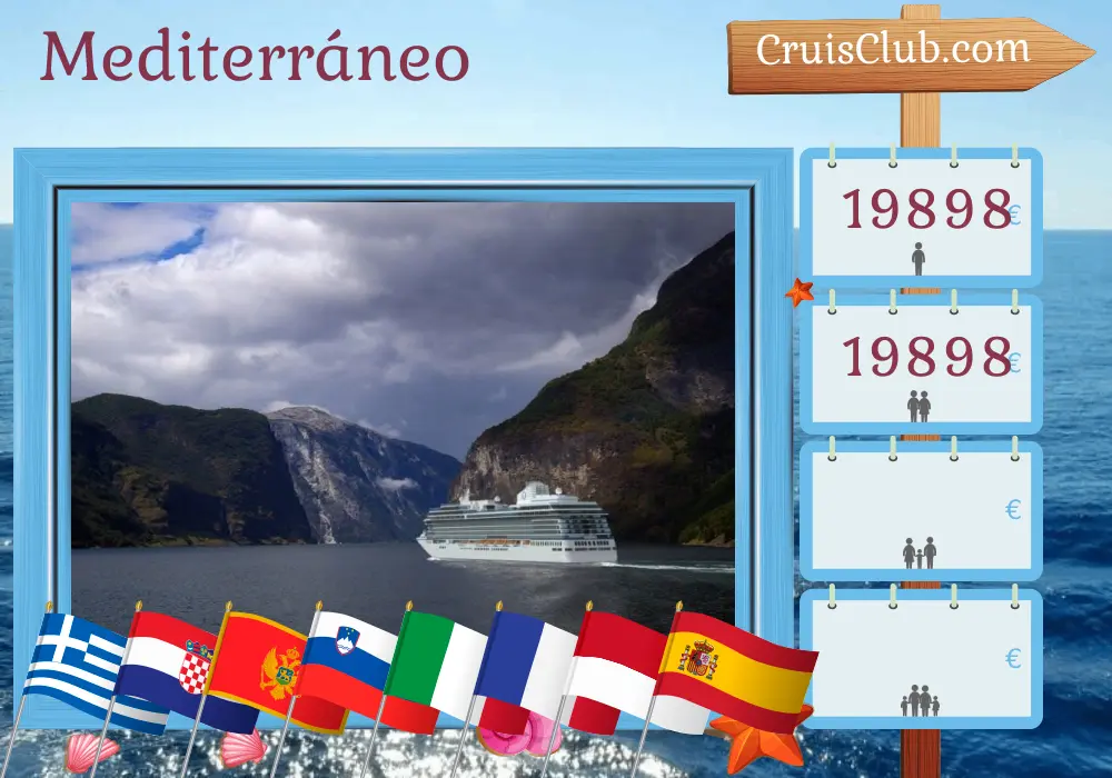 Crucero en el Mediterráneo de Estambul a Barcelona a bordo del barco Vista con visitas a Turquía, Grecia, Croacia, Montenegro, Eslovenia, Italia, Francia, Mónaco y España durante 23 días