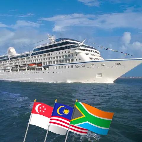 Cruzeiro na Ásia de Singapura até Cidade do Cabo a bordo do navio Nautica com visitas a Singapura, Malásia, Tailândia, Sri Lanka, Índia, Maldivas, Seychelles, Mayotte, Moçambique e África do Sul por 29 dias