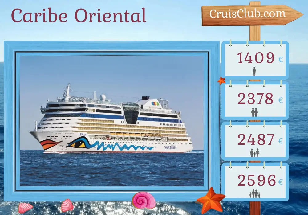 Crucero por el Caribe Oriental desde La Romana a bordo del AIDAluna con visitas a República Dominicana, San Cristóbal y Nieves, Islas Vírgenes Británicas, Jamaica, Costa Rica, Panamá y Colombia durante 15 días