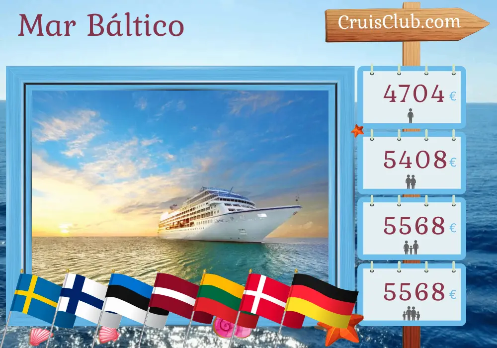 Crucero en el Mar Báltico de Estocolmo a Copenhague a bordo del barco Sirena con visitas a Suecia, Finlandia, Estonia, Letonia, Lituania, Polonia, Dinamarca y Alemania durante 11 días