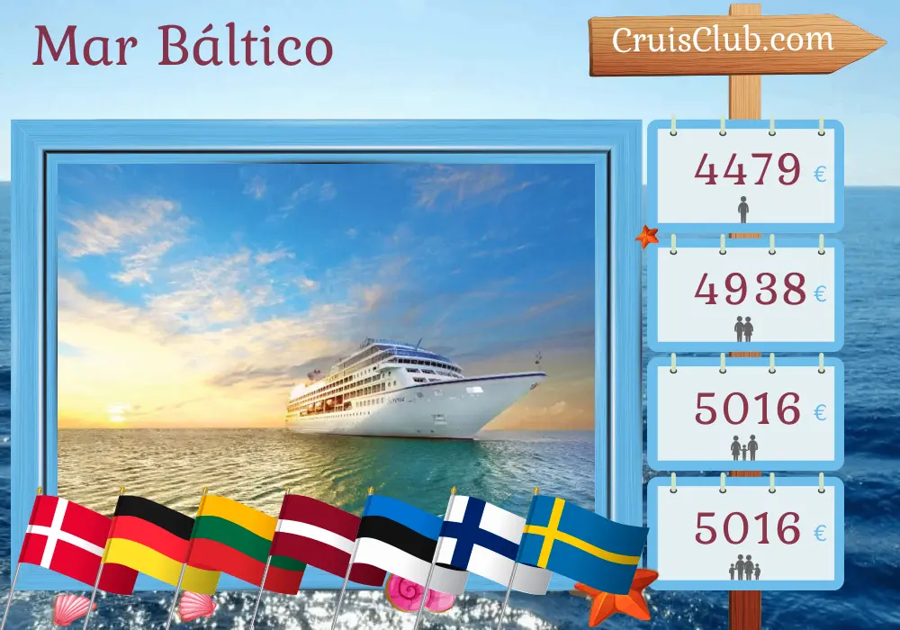 Crucero en el mar Báltico desde Copenhague a Estocolmo a bordo del barco Sirena con visitas a Dinamarca, Alemania, Lituania, Letonia, Estonia, Finlandia y Suecia durante 8 días