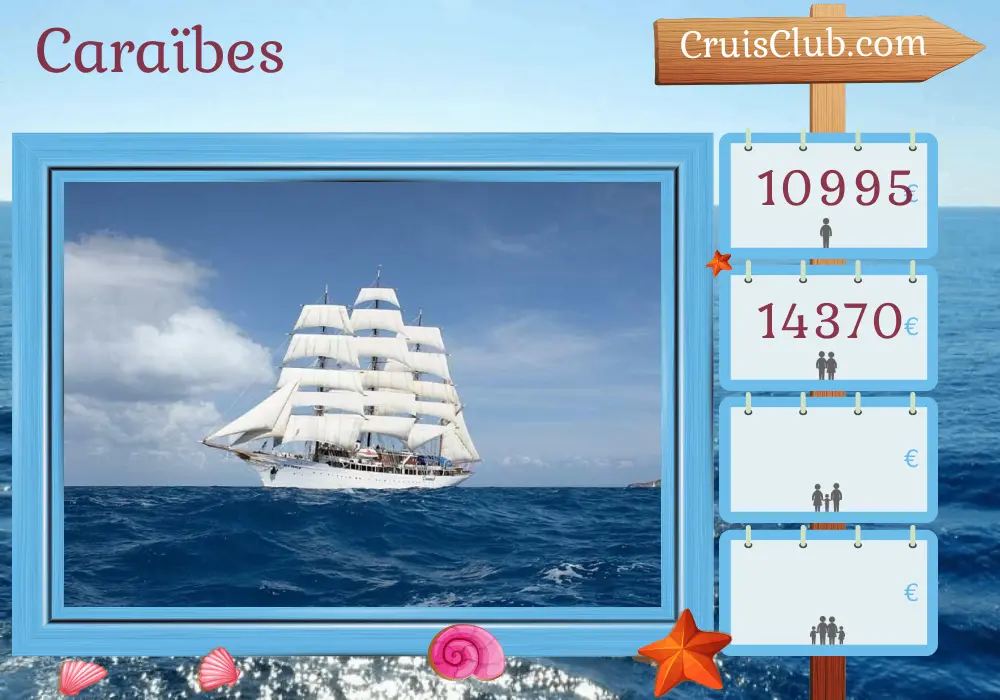 Croisière dans les Caraïbes au départ de Philipsburg à bord du navire Sea Cloud avec escales aux îles Vierges britanniques, en Guadeloupe, à Sainte-Lucie, à la Grenade, à Saint-Vincent-et-les-Grenadines et à Saint-Barthélemy pendant 15 jours