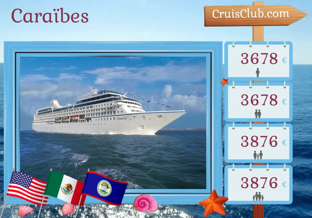 Croisière dans les Caraïbes de Miami à Carthagène à bord du navire Nautica avec visites aux États-Unis, au Mexique, au Belize, au Guatemala, au Honduras, au Costa Rica, au Panama et en Colombie pendant 11 jours