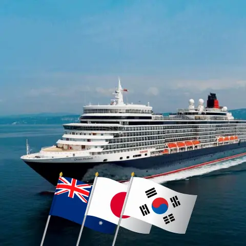 Croisière dans l`Est de l`Asie de Melbourne à Tokyo à bord du navire Queen Elizabeth avec des visites en Australie, en Papouasie-Nouvelle-Guinée, à Guam, au Japon et en Corée du Sud pendant 32 jours