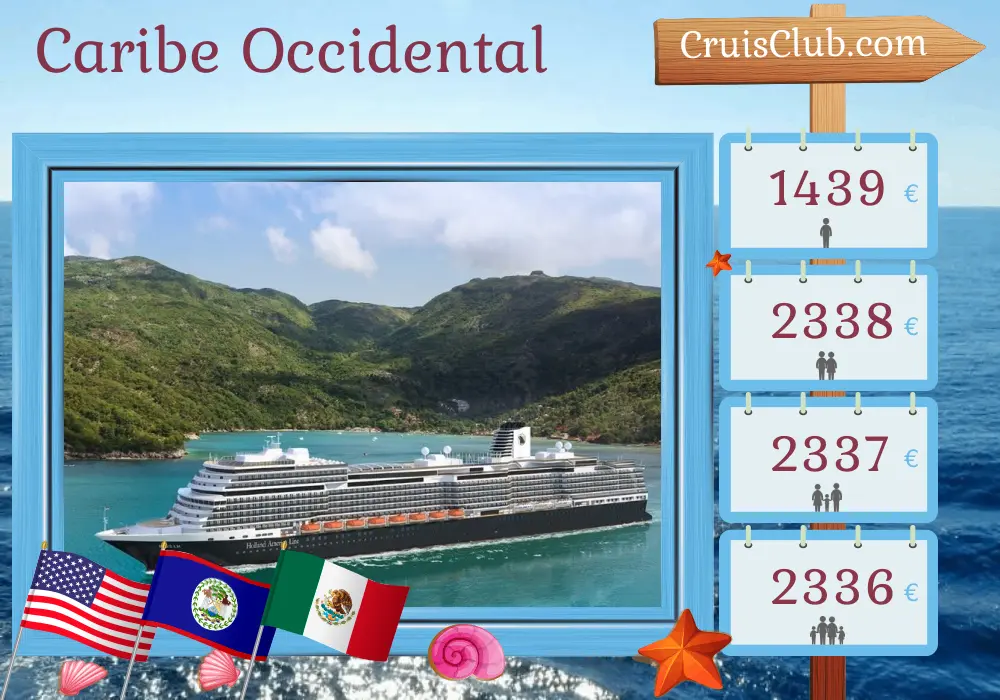 Crucero en el Caribe Occidental desde Fort Lauderdale a bordo del barco Rotterdam con visitas a Estados Unidos, Belice y México por 7 días