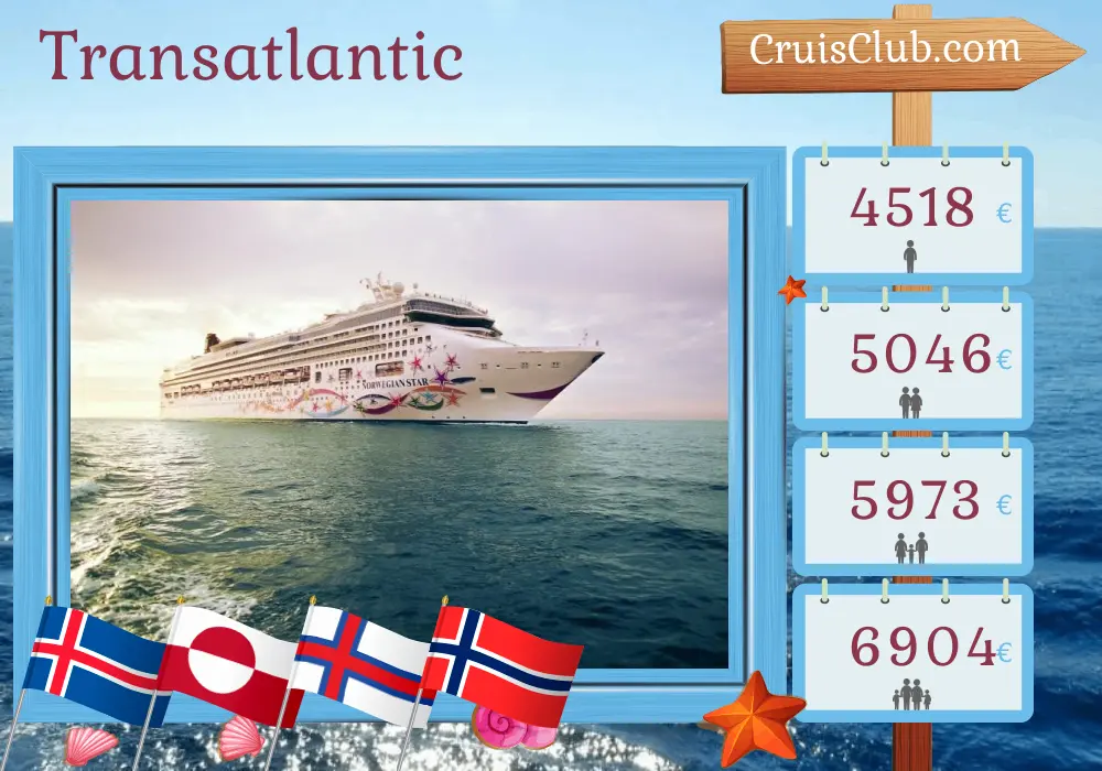 Cruise in the Transatlantic from Reykjavik to Oslo aboard Norwegian Star ship with visits to Iceland, Greenland, Faroe Islands, and Norway for 15 days
